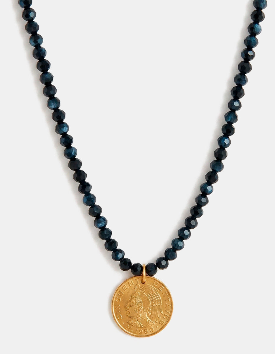 Collar cristal austriacos negro & moneda auténtica Memorias
