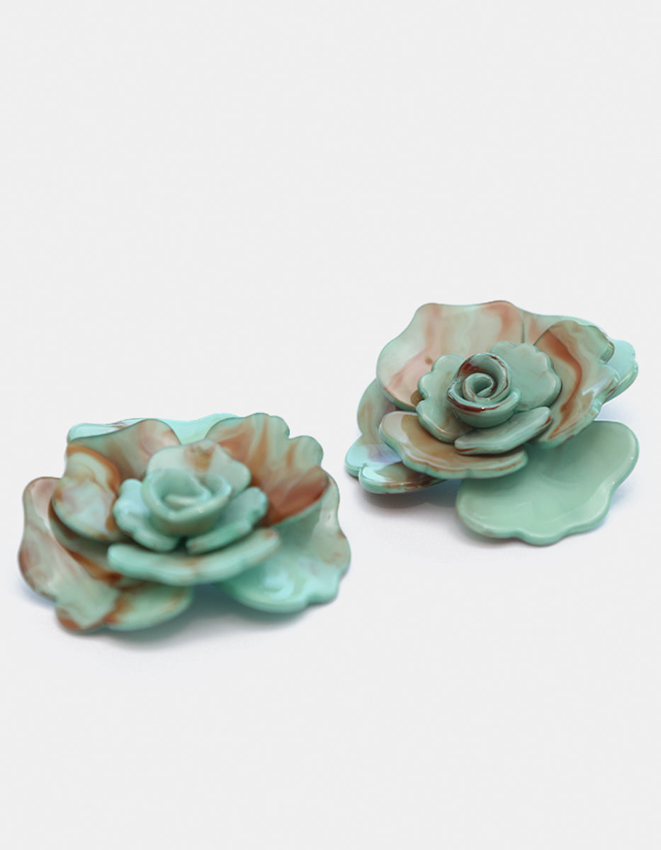 Aretes de Baquelita con forma de Flor en Tono Aqua Mandragora