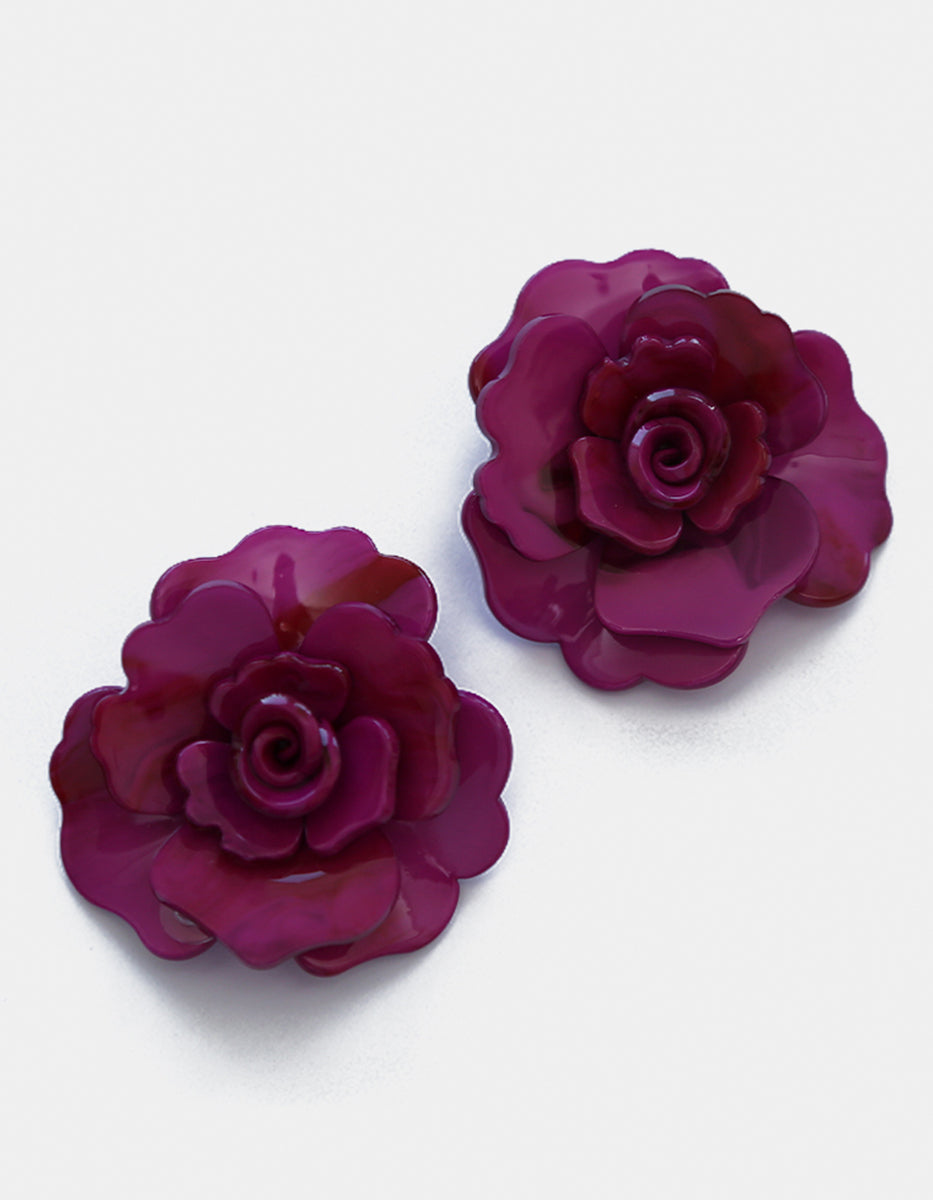 Aretes de Baquelita con forma de Flor en Tono Violeta Mandragora