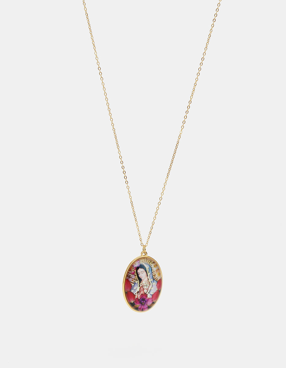Collar con Baño de Oro 18kt e Imagen de la Virgen de Guadalupe Divina Guadalupana