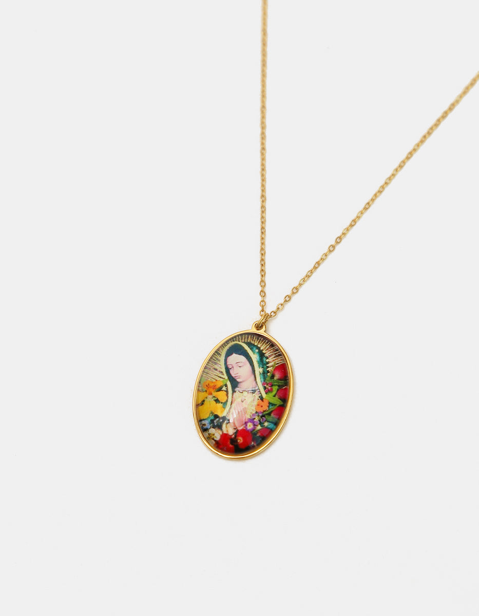 Collar con Baño de Oro 18kt e Imagen de la Virgen de Guadalupe Divina Guadalupana
