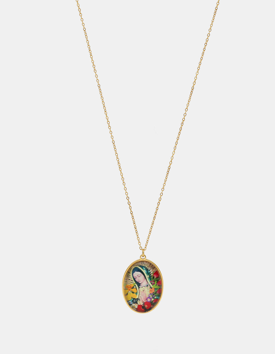 Collar con Baño de Oro 18kt e Imagen de la Virgen de Guadalupe Divina Guadalupana
