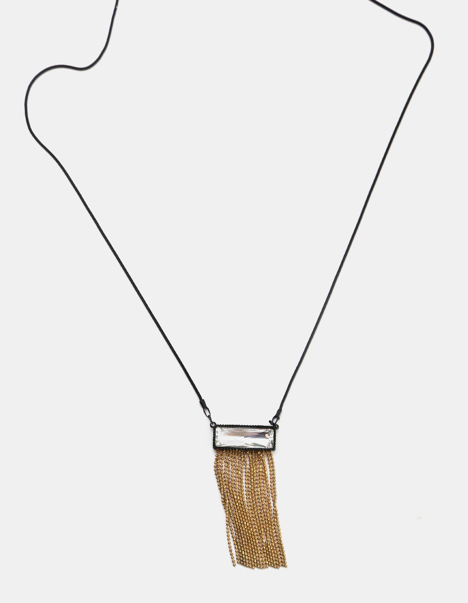 Collar de bronce en baño de oro de 22kt y con cristal de roca rectangular