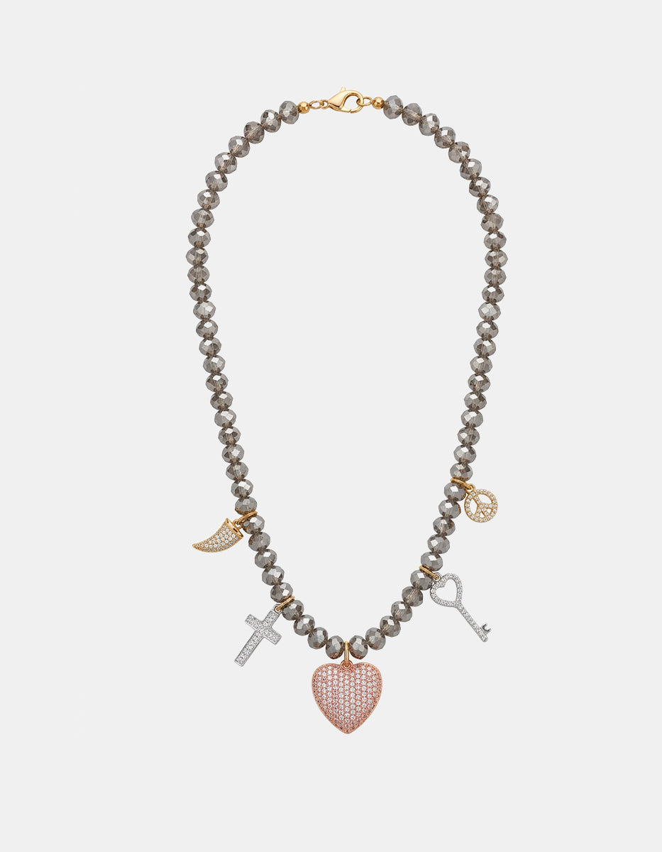 Collar de bronce con baño oro 22k y baño rodio con dijes simbólicos
