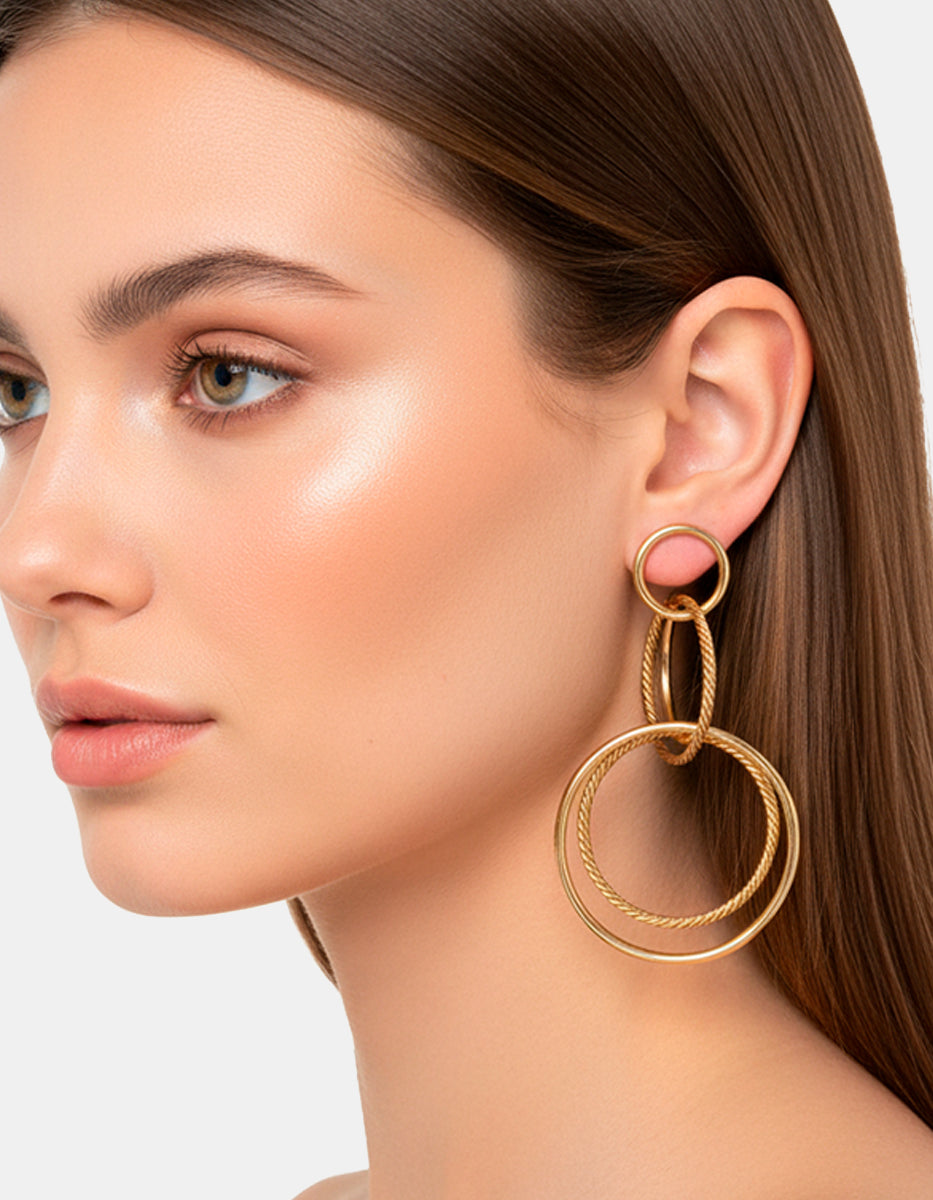 Aretes triple doble aro entrelazado Golden