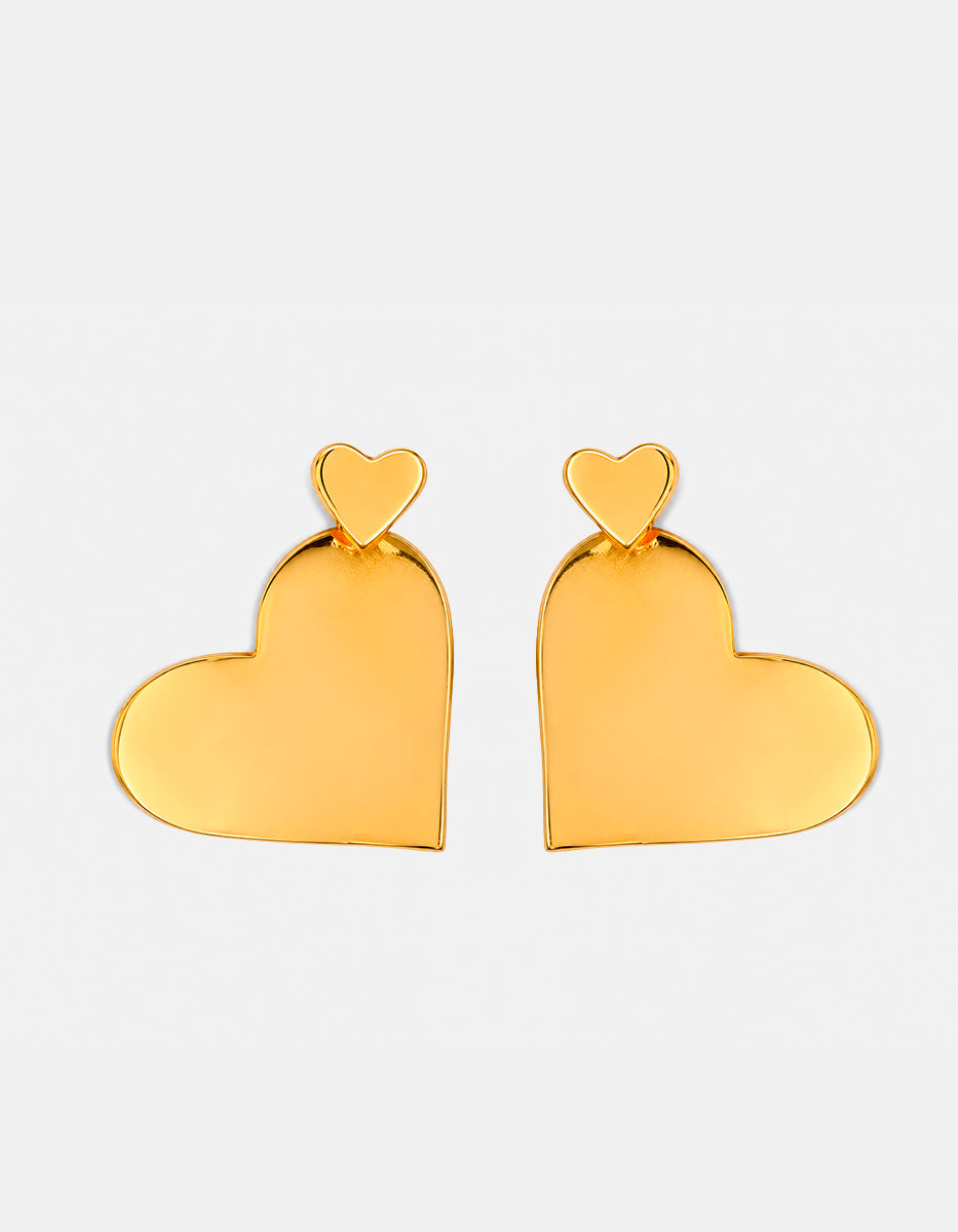 Aretes de Bronce con Baño Oro 22K en Forma de Corazón
