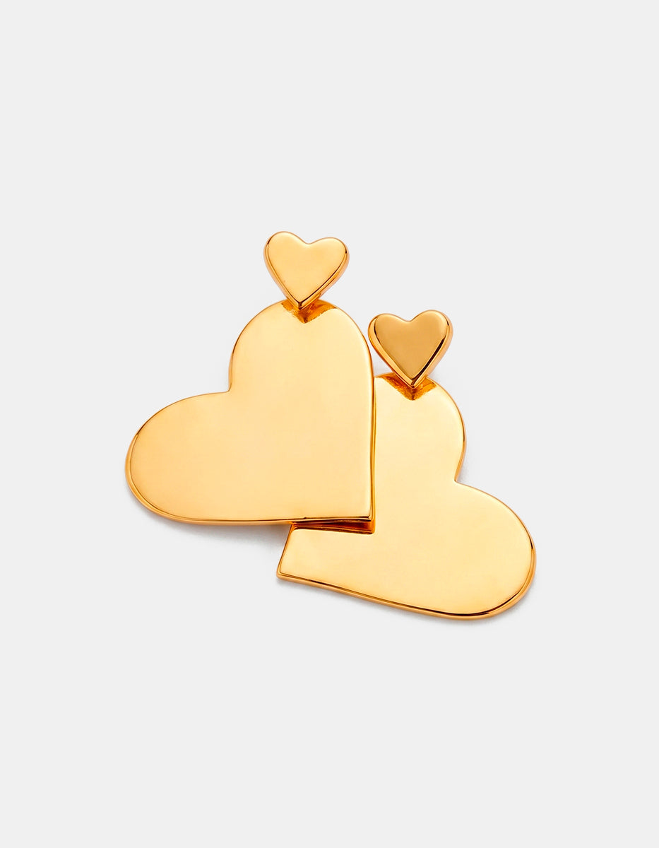 Aretes de Bronce con Baño Oro 22K en Forma de Corazón