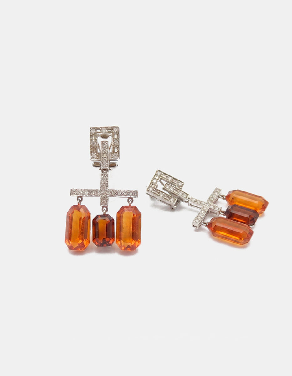 Aretes de plata .925 con pavé y gemas octagonales ámbar y terracota