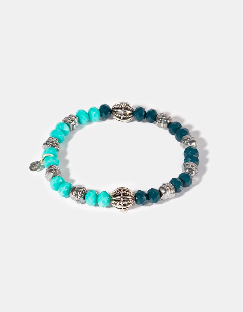 Pulsera de bronce en baño de rodio con cristal austriaco turquesa y azul aqua Nordic