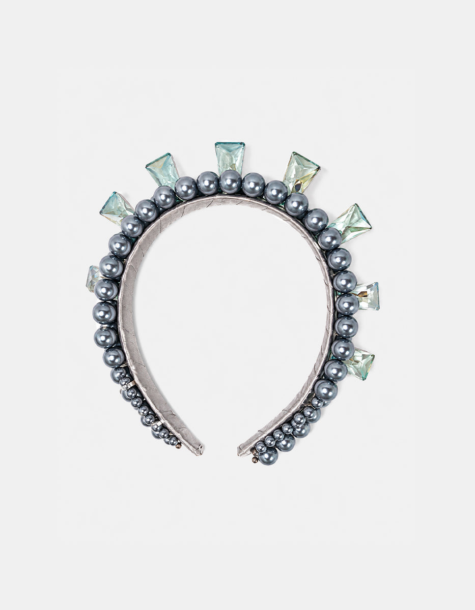 Diadema de Bronce con Baño de Platino y Detalles de Piedras