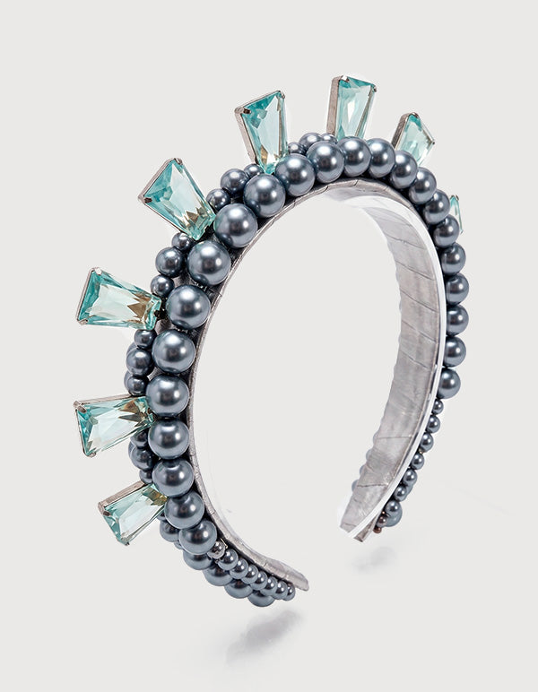 Diadema de Bronce con Baño de Platino y Detalles de Piedras