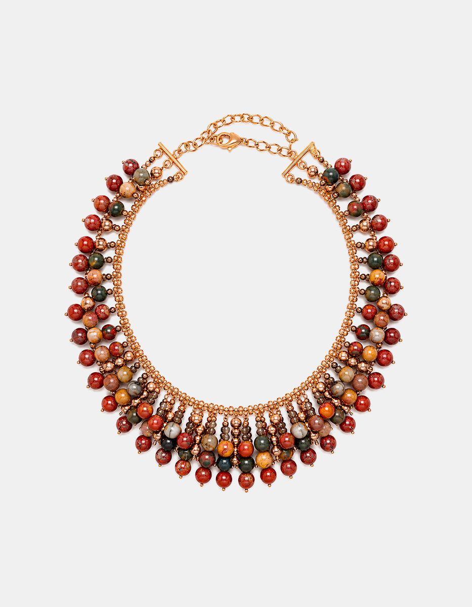 Collar de bronce en baño de oro 22k con jaspe unakita