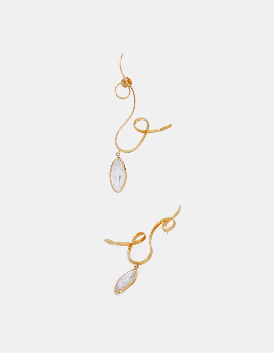 Aretes de bronce con baño de oro 22 kt de silueta orgánica y cristal facetado