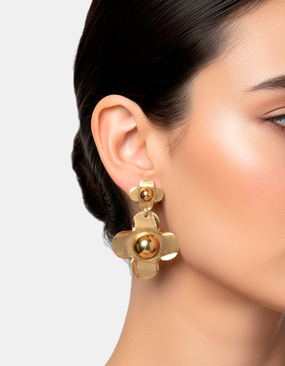 Aretes forma flor doble Golden