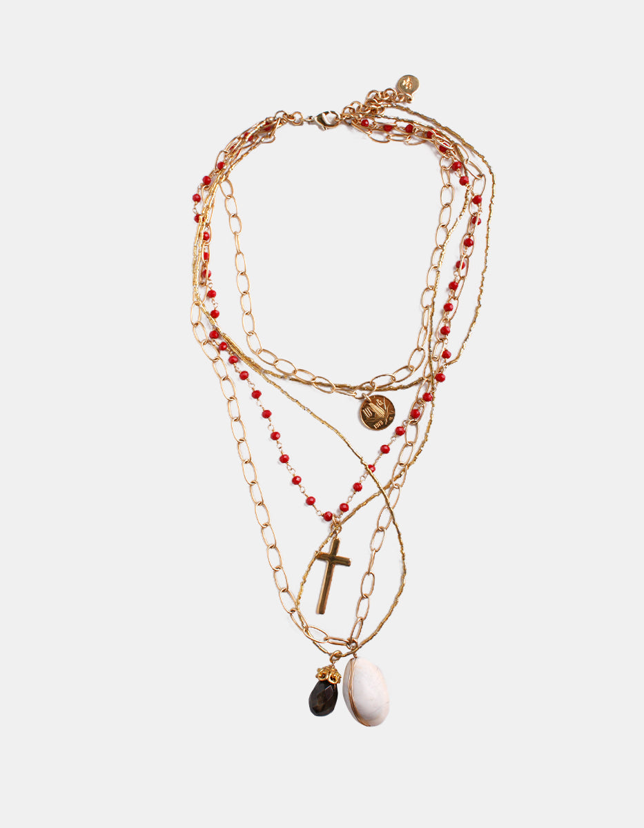 Collar de bronce en baño de oro 22k con dijes simbólicos