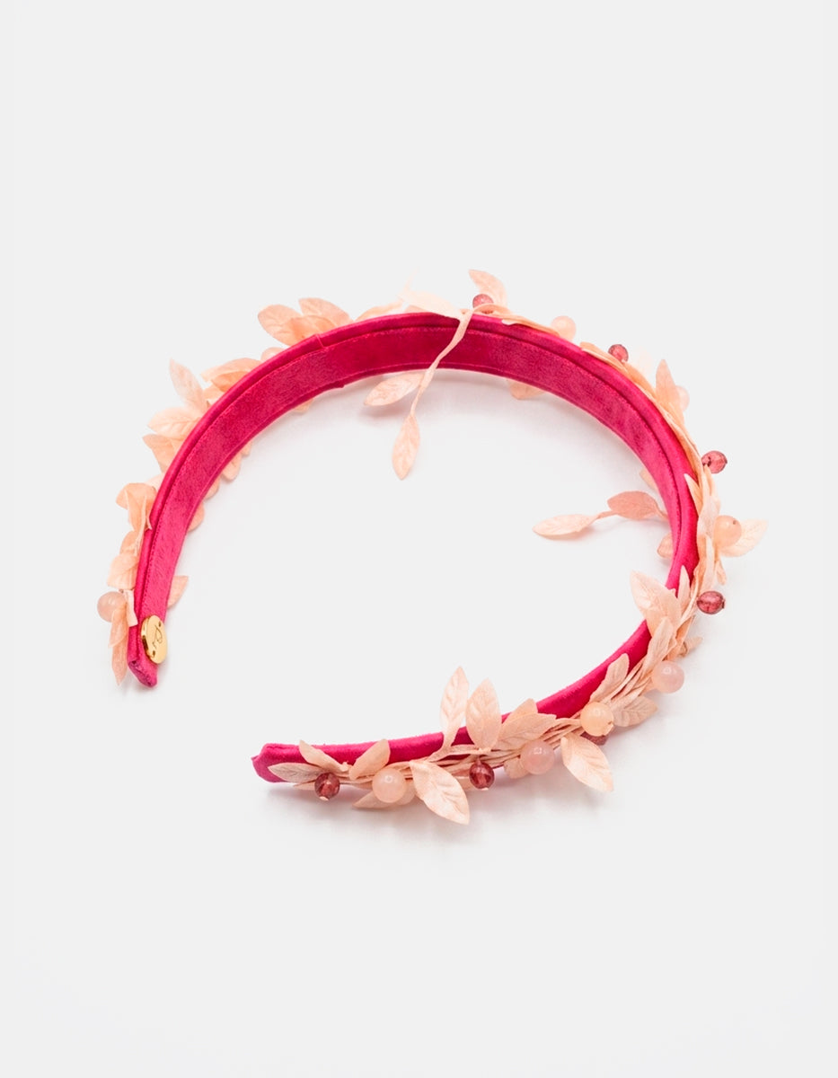 Diadema de Bronce con Baño Oro 22K Rosa, Cristal Austriaco y Ágata