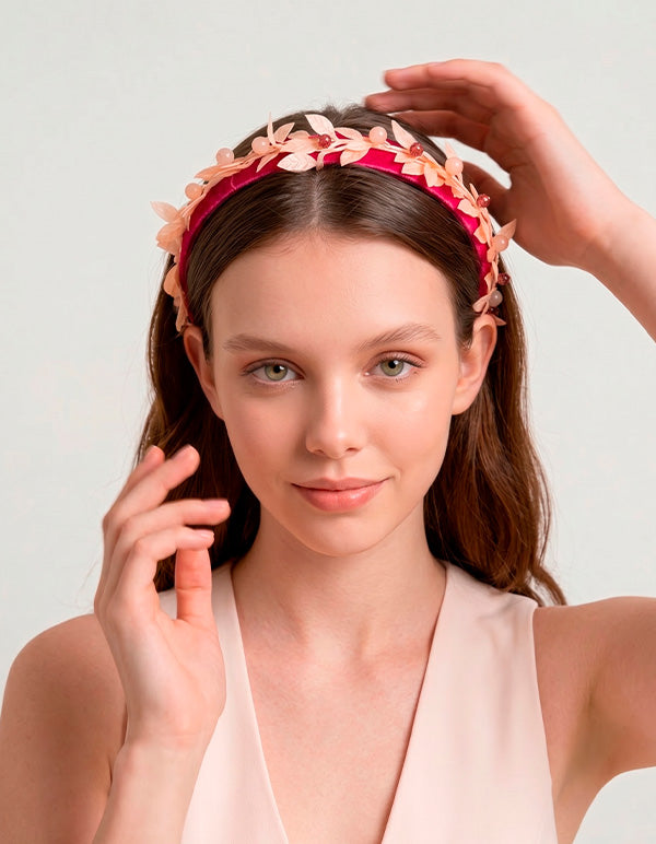 Diadema de Bronce con Baño Oro 22K Rosa, Cristal Austriaco y Ágata