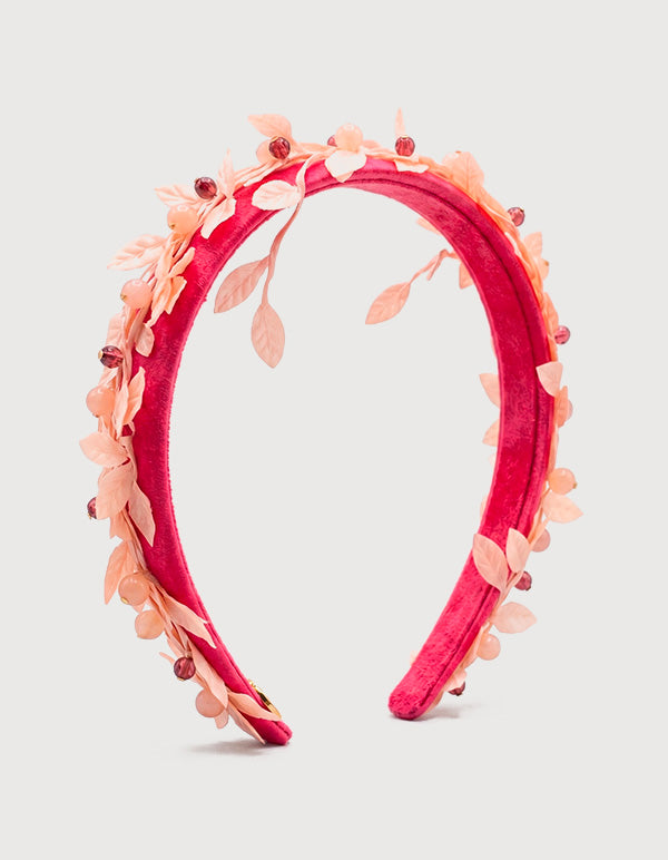 Diadema de Bronce con Baño Oro 22K Rosa, Cristal Austriaco y Ágata