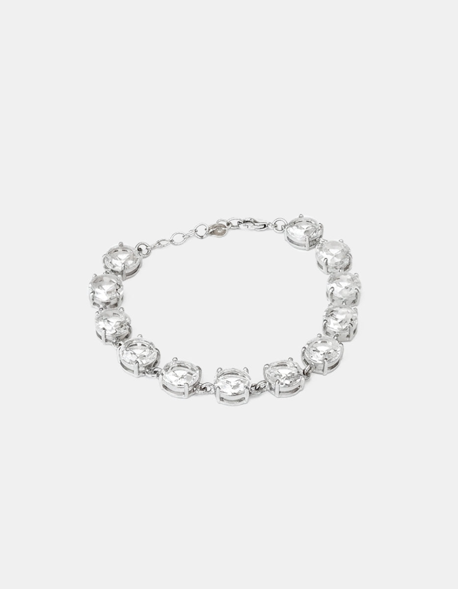 Pulsera en bronce con baño de rodio y piedras Espinolita® tono blanco Festive Style