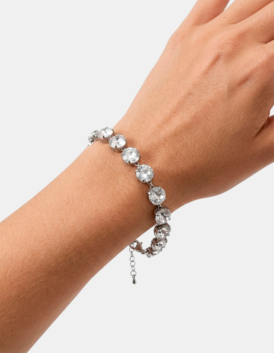 Pulsera en bronce con baño de rodio y piedras Espinolita® tono blanco Festive Style