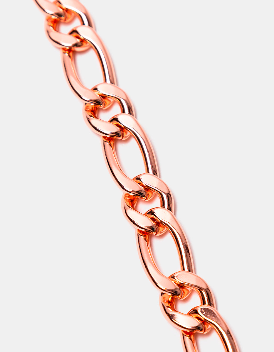 Pulsera de bronce en baño rosa con eslabones grandes y chicos