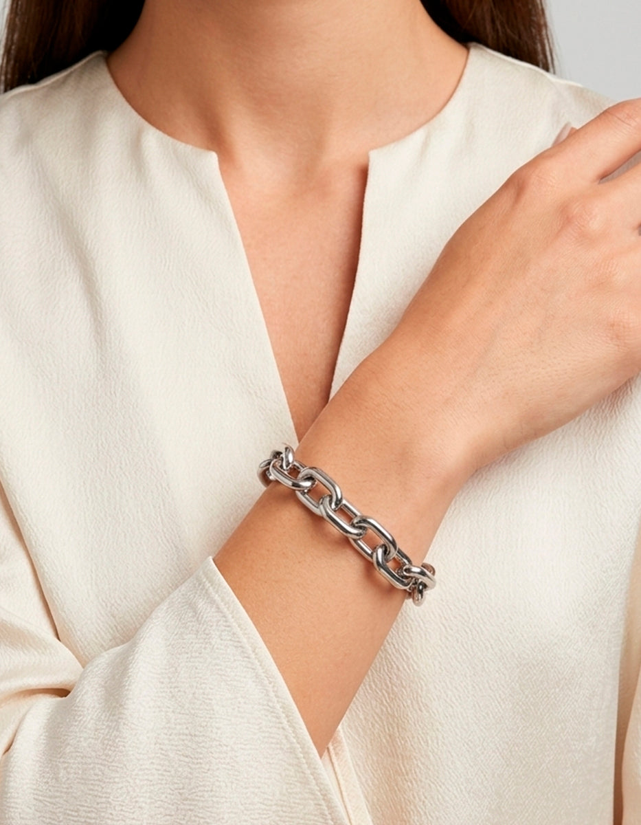 Pulsera de bronce con baño de rodio con eslabones rectangulares Fenicia