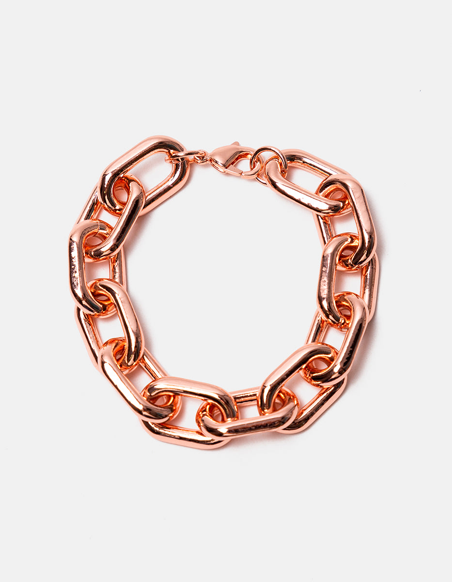 Pulsera de bronce con baño de oro rosa y eslabón rectangular Fenicia