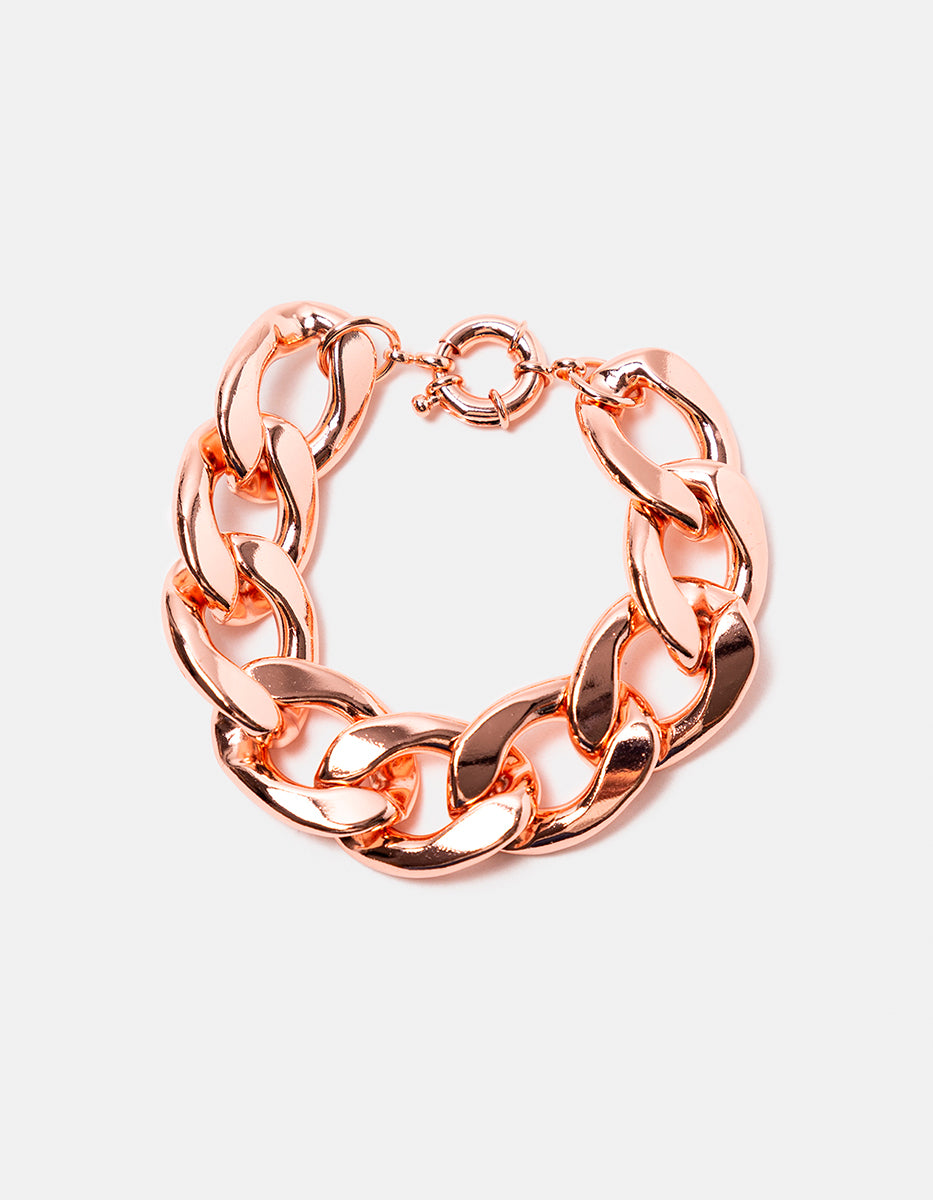 Pulsera de bronce con baño de oro rosa y eslabónes Fenicia