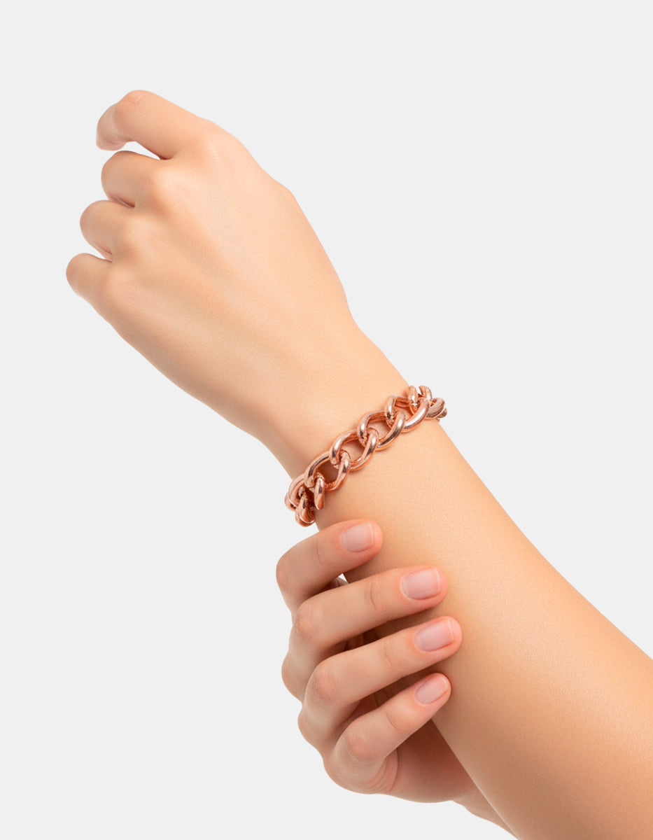 Pulsera de bronce con baño de oro rosa y eslabónes Fenicia