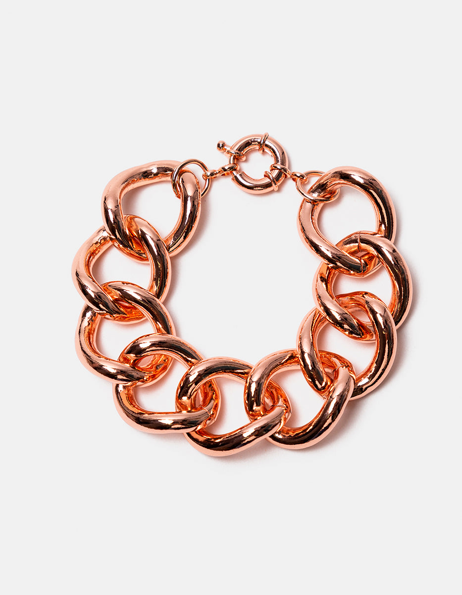 Pulsera de bronce con baño de oro rosa y eslabónes Fenicia