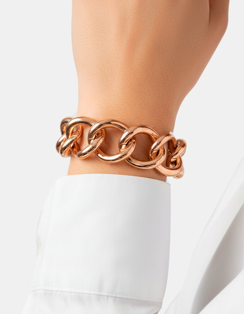 Pulsera de bronce con baño de oro rosa y eslabónes Fenicia