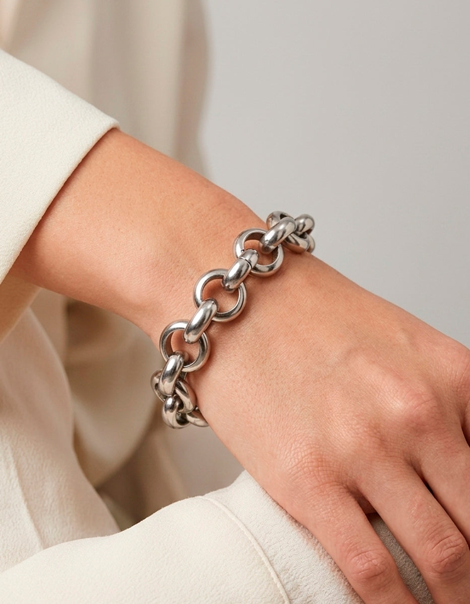 Pulsera de bronce con baño de rodio con eslabones redondos Fenicia