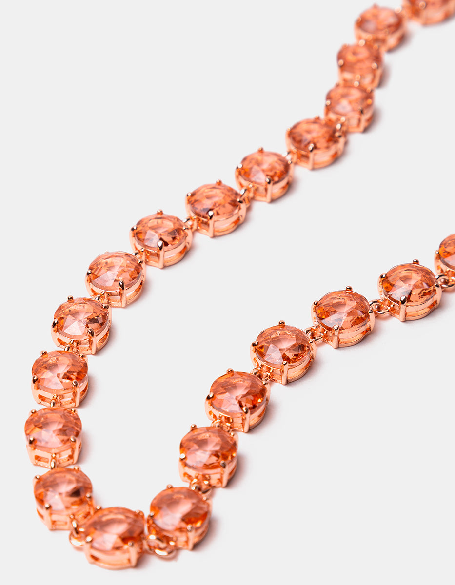 Collar en Bronce con Baño de Oro Rosa 22 kt y Piedras Espinolita Tono Rosa Fenicia