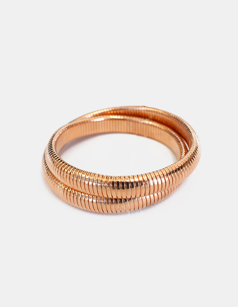 Pulsera en Bronce con Baño de Oro Rosa 22 kt Doble Hilo Fenicia