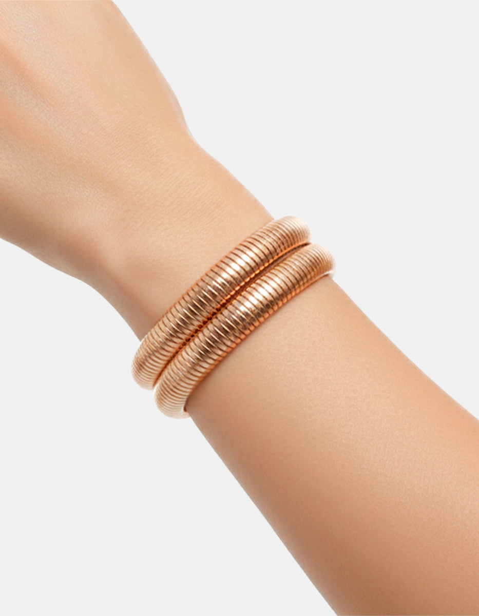 Pulsera en Bronce con Baño de Oro Rosa 22 kt Doble Hilo Fenicia