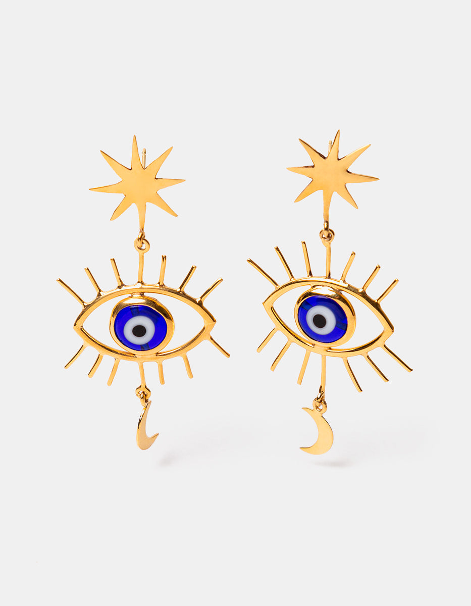 Aretes forma de ojo turco con luna & sol Visiones