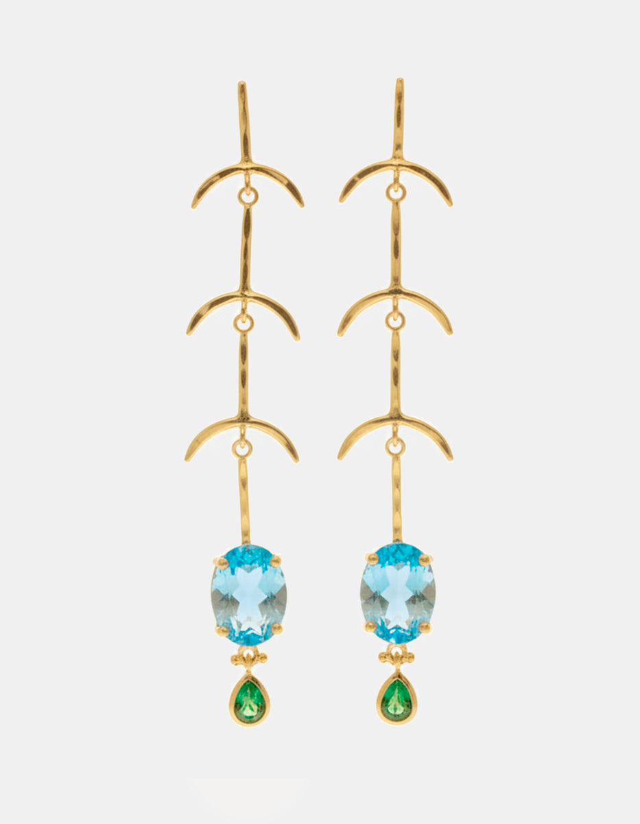 Aretes de Bronce con Baño de Oro de 22kt, Ágata Gris y Espinolitas Verdes By Daniel