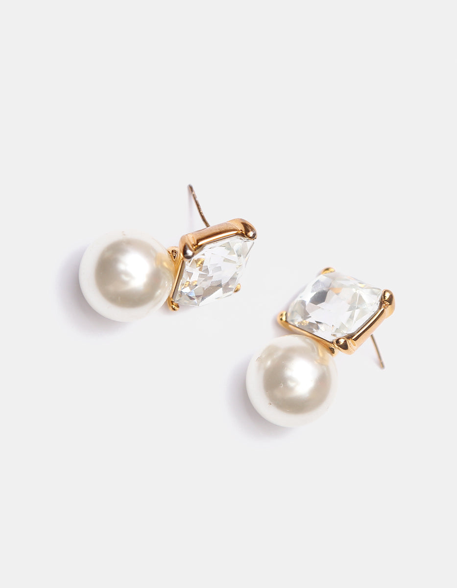 Aretes en topacio corte radiante con perla Mabe y baño de oro 22 kt Festive Style