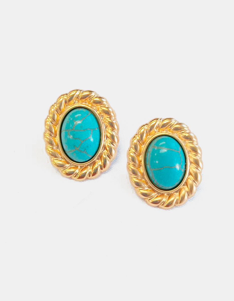 Aretes de oro laminado 22 kt con turquesa en corte cabujón ovalado