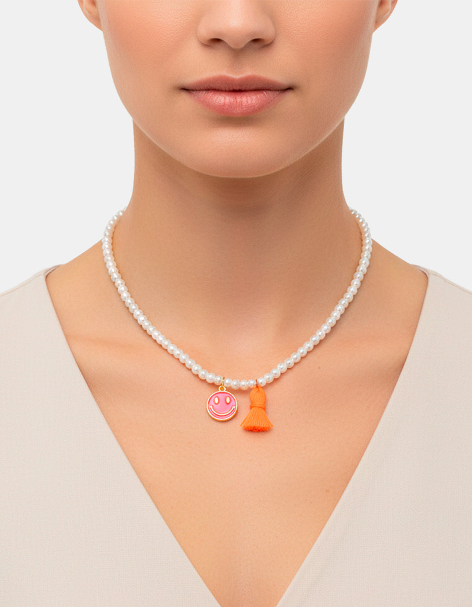 Collar con baquelita fucsia y mota naranja Color Face