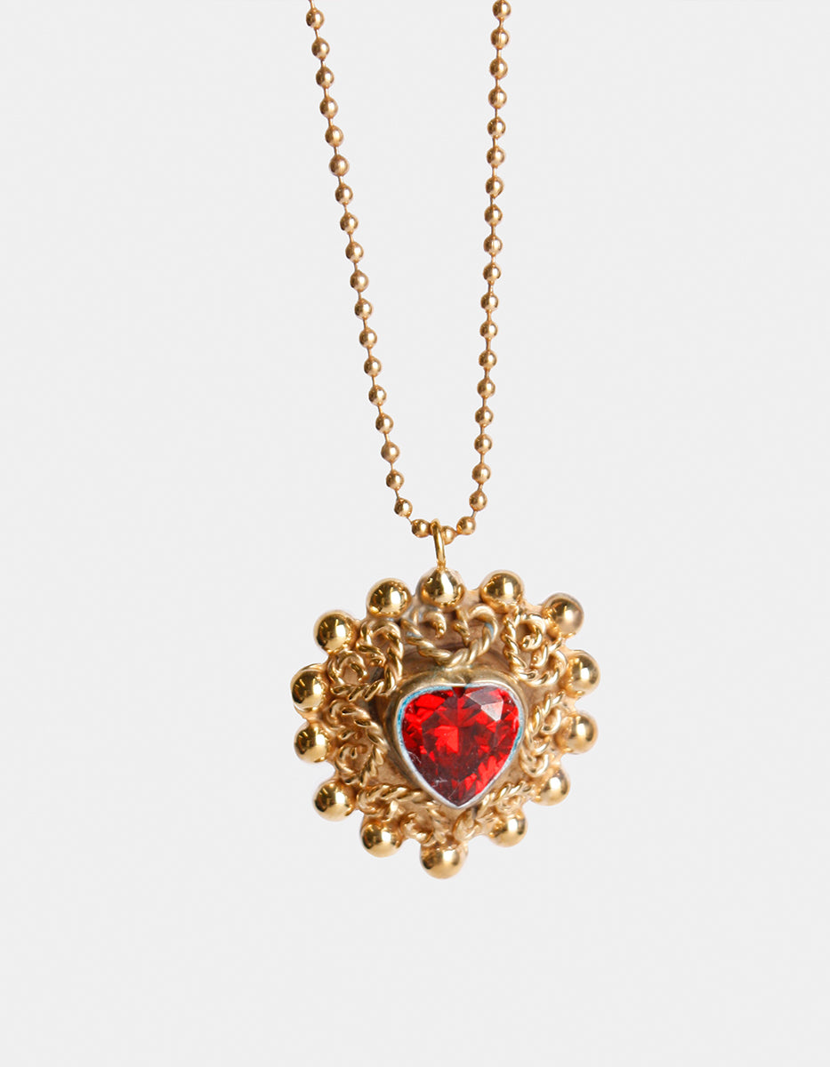 Collar de Plata .925 con Baño de Oro 22 kt y Piedra Espiolita en Forma de Corazón Visiones