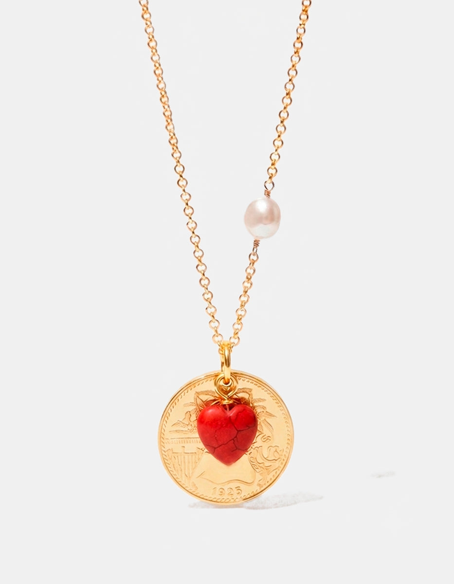 Collar moneda auténtica con corazón Memorias