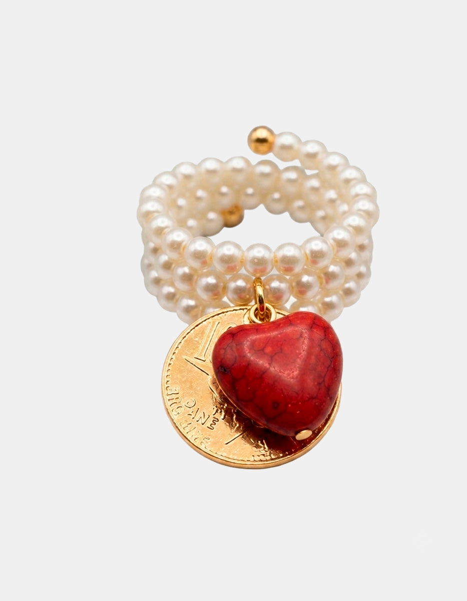 Anillo con perlas y moneda auténtica Memorias