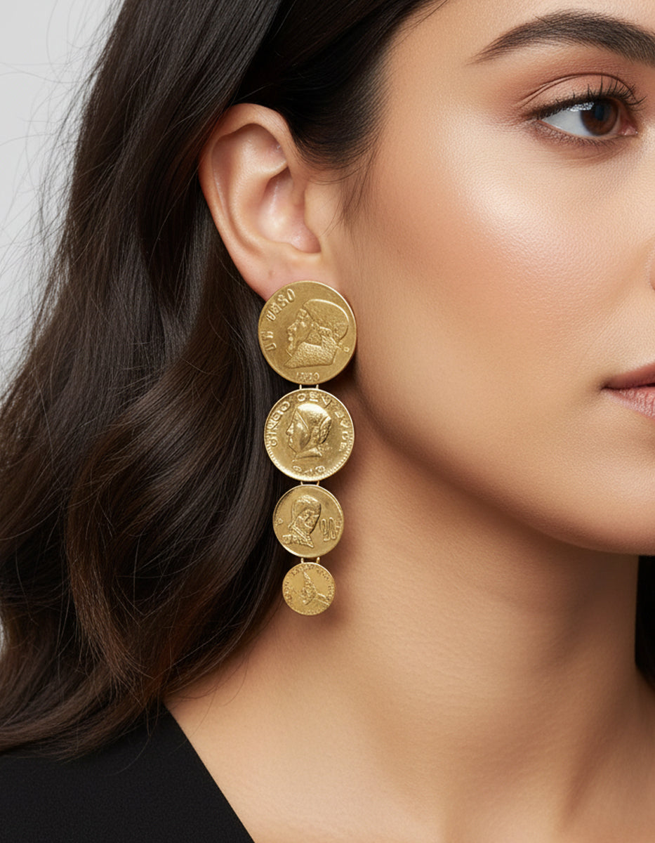 Aretes 4 monedas auténticas Memorias