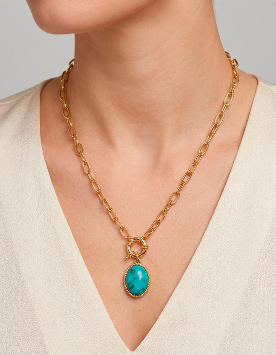 Collar de bronce con baño de oro 22k con piedra ágata azul Flashy Moments