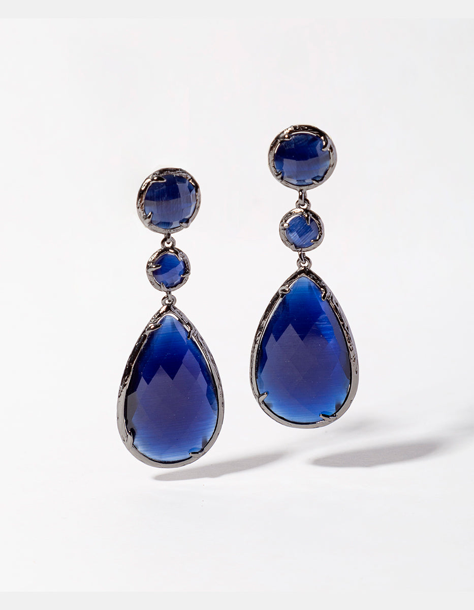 Aretes con ojo de gato tono azul marino Marquesa