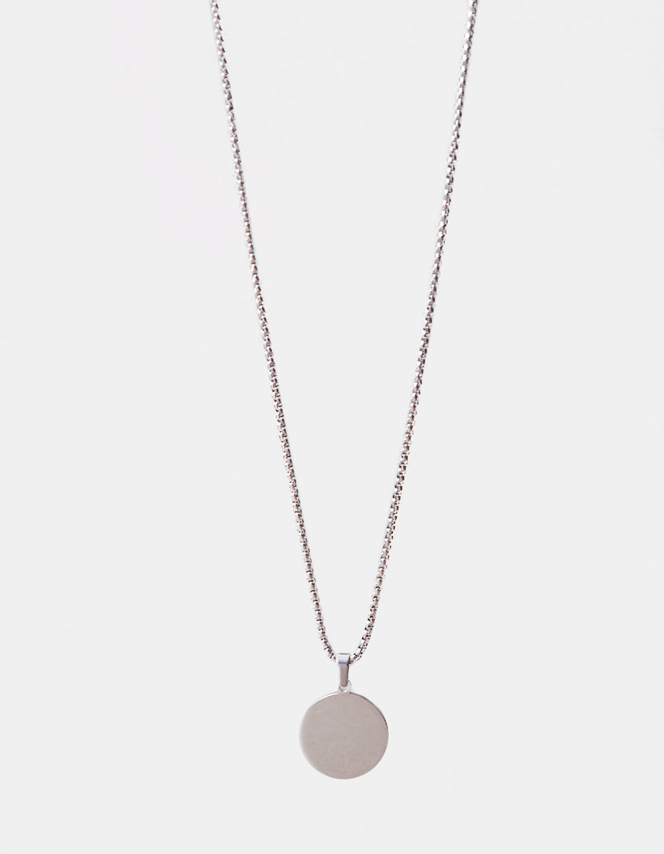 Collar acero inoxidable baño rodio con dije redondo Nordic