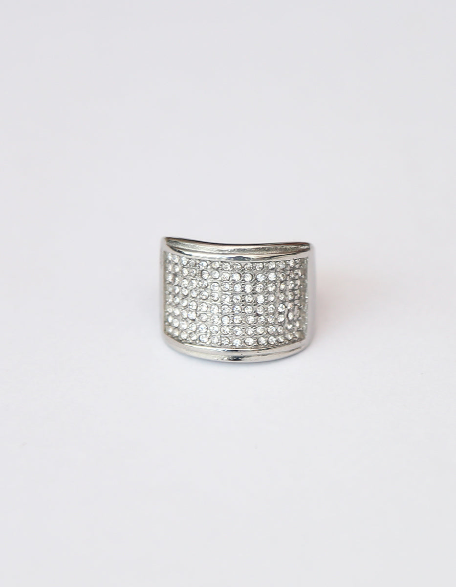 Anillo de acero inoxidable en baño de rodio con espinolitas cuadradas Talla 8 Nordic