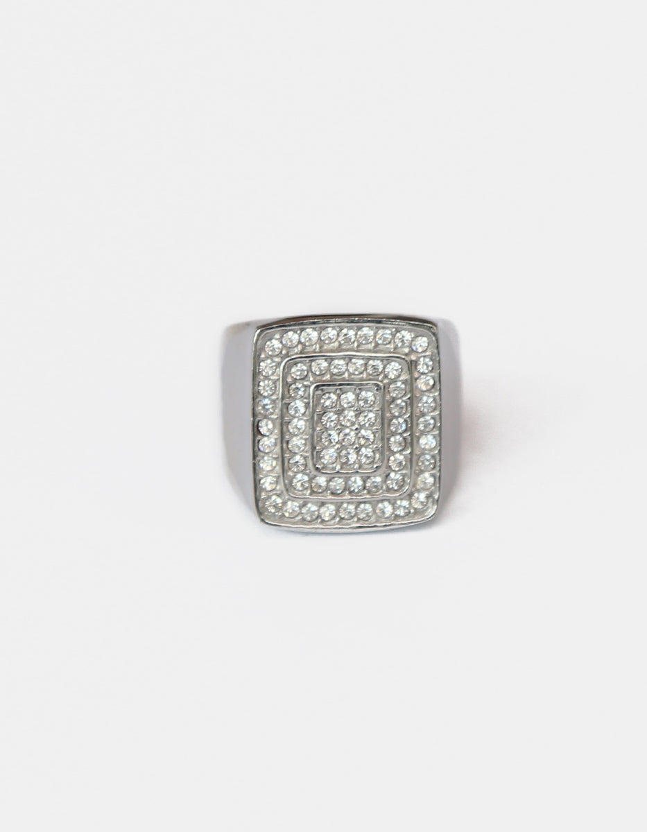 Anillo de acero inoxidable en baño de rodio con espinolitas en frente y costados Nordic