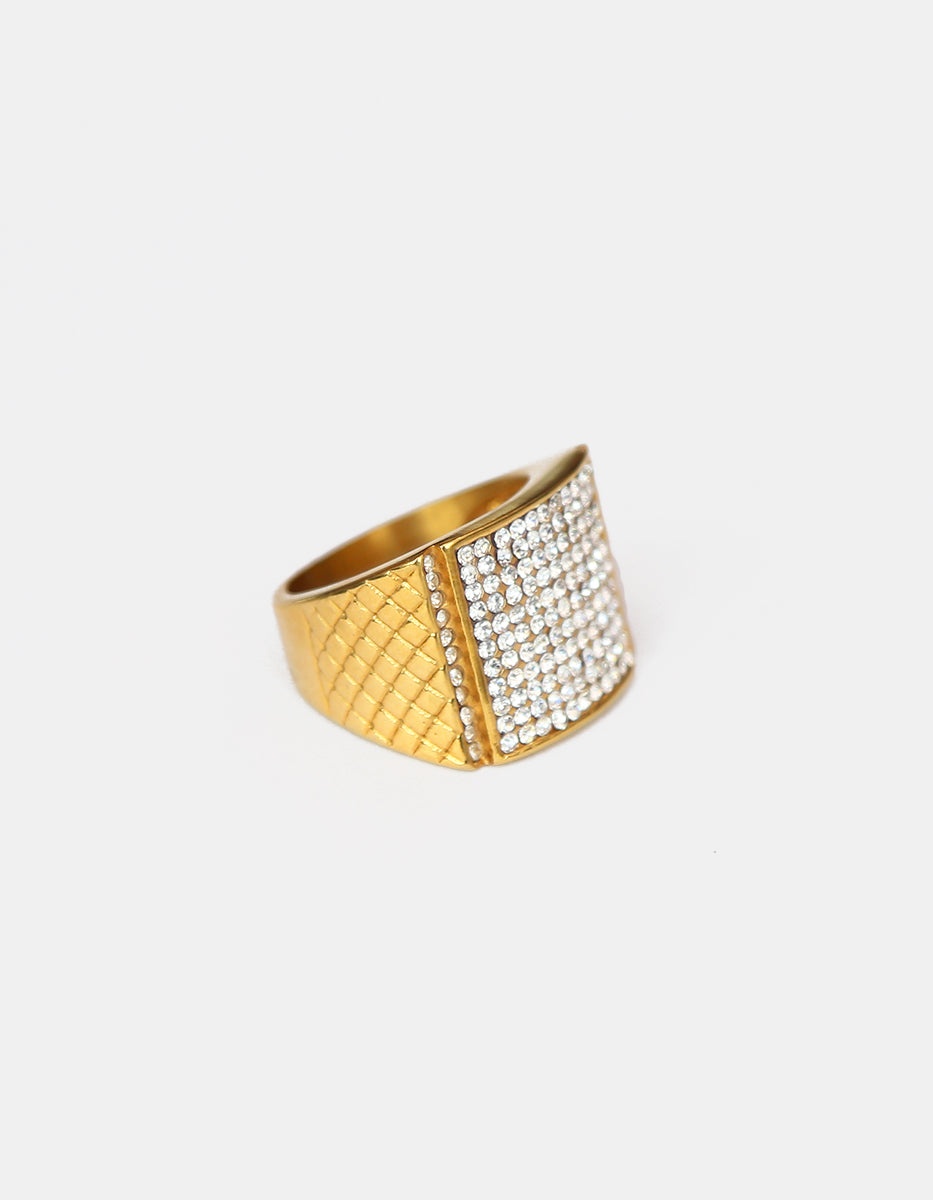Anillo de acero en baño oro 22 kt con cruz y espinolitas Talla 10 Nordic
